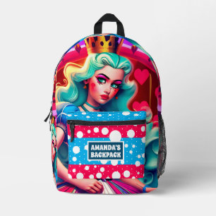 3D Königin des Herzens Personalisierter Name der K Bedruckter Rucksack