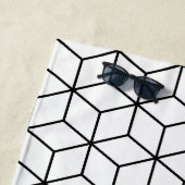 3D-Kuben Geometrische schwarze Linie auf weißem Mu Strandtuch (Beispiel)