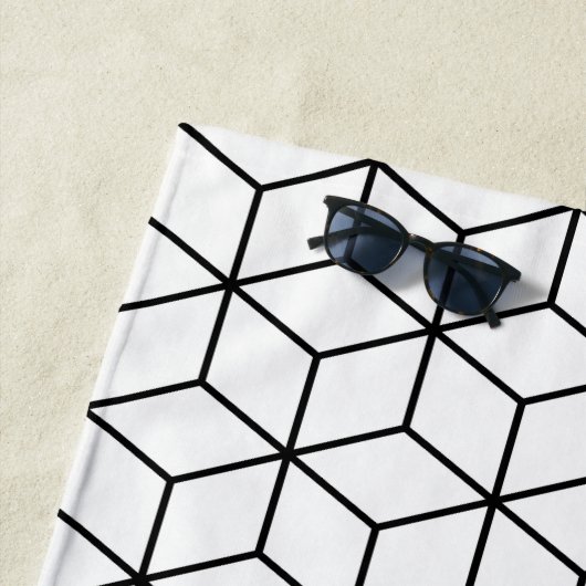 3D-Kuben Geometrische schwarze Linie auf weißem Mu Strandtuch (Beispiel)