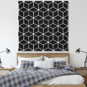 3D-Kuben Geometrische weiße Linie auf schwarzem Lg Leinwanddruck (Insitu (Schlafzimmer))