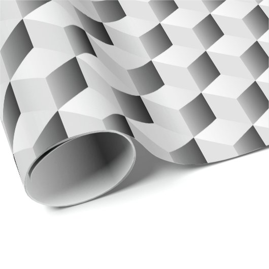 3D-Kuben in Grautönen Geschenkpapier (Rolleneckpunkt)