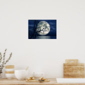 3D Landschaft Hintergrund mit Mond über dem Meer Poster (Küche)