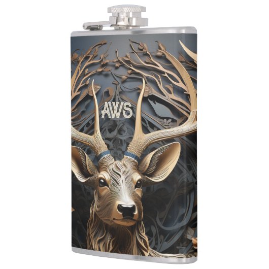 3d Large Antler Buck Deer Monogram Rustikal Flachmann (Links)