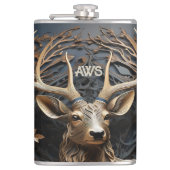 3d Large Antler Buck Deer Monogram Rustikal Flachmann (Vorderseite)