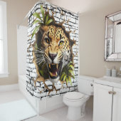 3D-Leoparden-Wandbruch-Kunst – Realistischer Safar Duschvorhang (Beispiel)