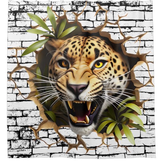 3D-Leoparden-Wandbruch-Kunst – Realistischer Safar Duschvorhang (Vorderseite)