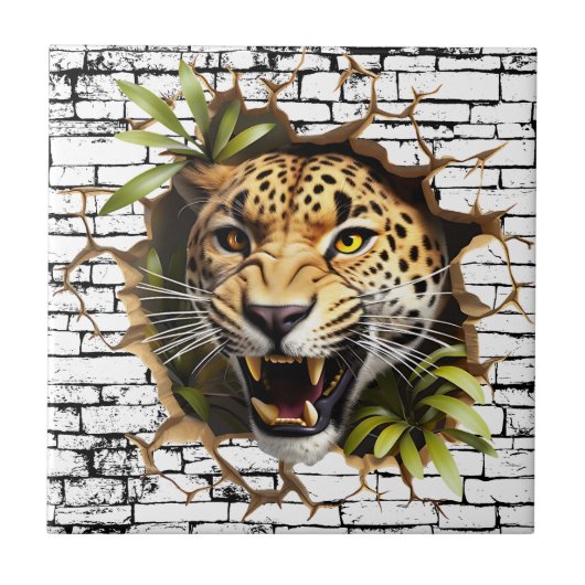 3D-Leoparden-Wandbruch-Kunst – Realistischer Safar Fliese (Vorderseite)