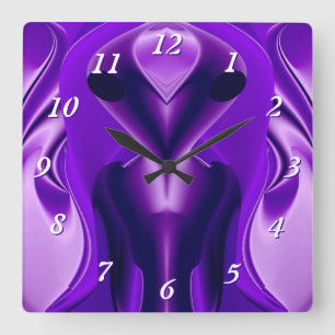 3D Lila Regenbogenträume , Alien Quadratische Wanduhr