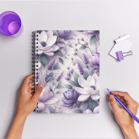 3D Lila Wisteria Floral Pattern Spiral Notebook Notizblock