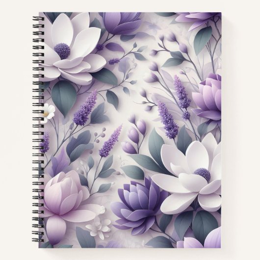 3D Lila Wisteria Floral Pattern Spiral Notebook Notizblock (Vorderseite)