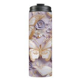 3D Lilac, Gold und Pearl Butterfly Thermosbecher