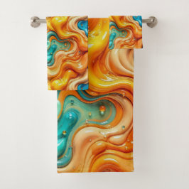 3D Liquid Swirl Abstract Glass - Modern Psychedeli Badhandtuch Set