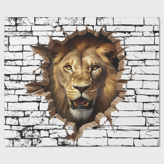 3D-Löwen-Wandbruch-Kunst – Realistischer Safari Geschenkpapier (Flach)