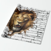 3D-Löwen-Wandbruch-Kunst – Realistischer Safari Geschenkpapier (Ungerollt)
