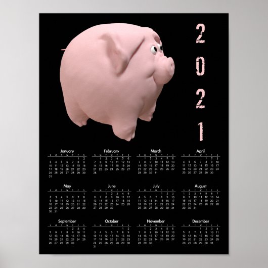 3D Lustiges Schwein 1 Schwarzes Kalenderposter 202 Poster (Vorne)