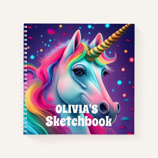 3D Magical Unicorn Personalisiert Kids Sketchbook Notizblock (Vorderseite)