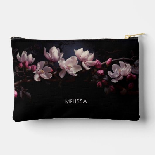 3D Magnolia Black Background Zubehörtasche (Rückseite)