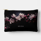 3D Magnolia Black Background Zubehörtasche (Vorderseite)