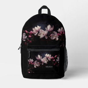 3D Magnolie schwarzer Hintergrund Bedruckter Rucksack