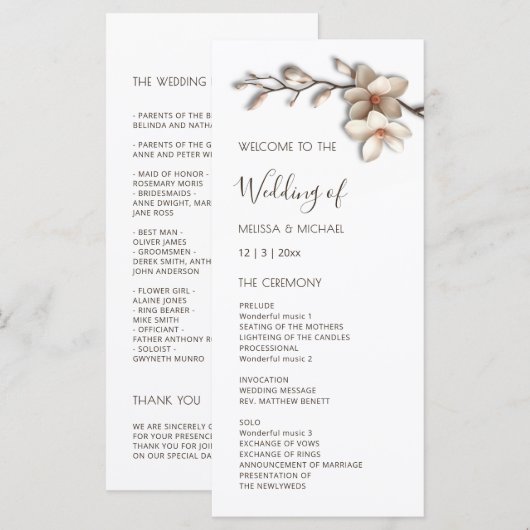 3D-Magnolienblüten-Hochzeit Programm (Vorne/Hinten)