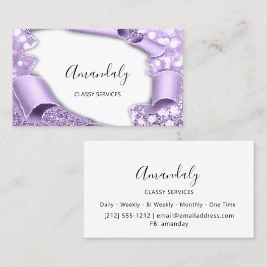 3D Makeup Event Planner Lila Violet Glitzer Visitenkarte (Vorne/Hinten)
