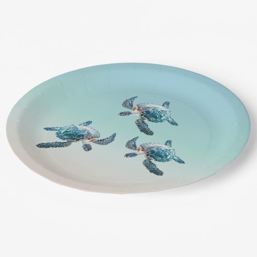 3D-Meeresschildkröten Pappteller (Schrägansicht)