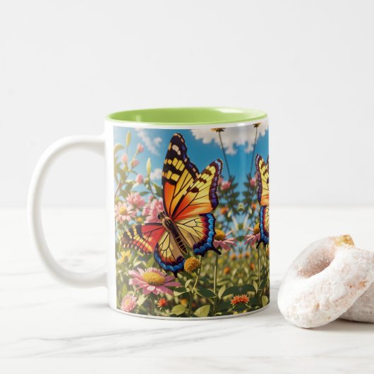 3D mehrfarbiger Schmetterling-Fluttering Vibraning Zweifarbige Tasse (Mit Donut)