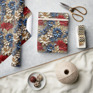 3D-Metallfloral mit Gold und fett Farben Geschenkpapier