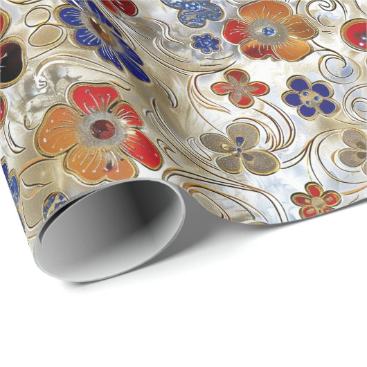 3D-Metallfloral mit Gold und fett Farben Geschenkpapier (Rolleneckpunkt)