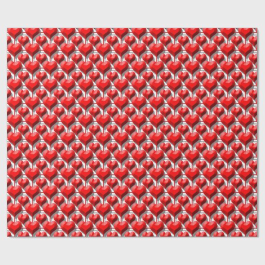 3D Metallic Red Hearts Grid Geschenkpapier (Flach)