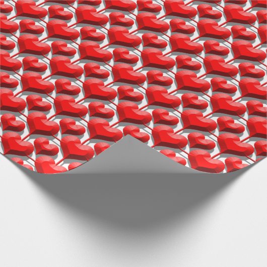3D Metallic Red Hearts Grid Geschenkpapier (Ecke)