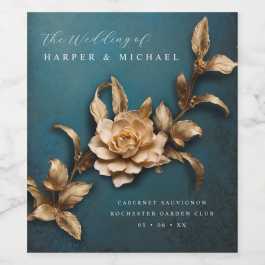 3d metallische Blume personalisierte Hochzeit Weinetikett (Einzelnes Label)