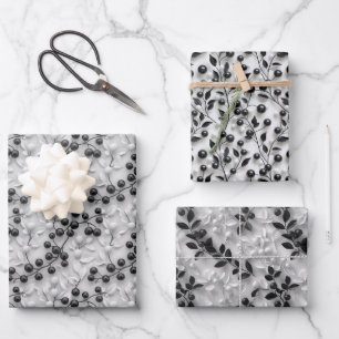 3D Mistletoe Muster mit Leaf-Konturen Geschenkpapier Set
