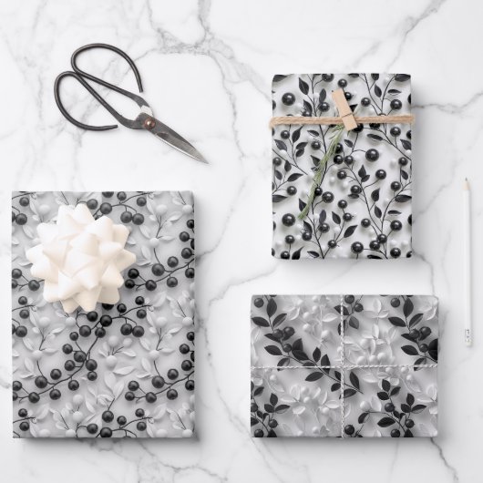 3D Mistletoe Muster mit Leaf-Konturen Geschenkpapier Set (Vorderseite)