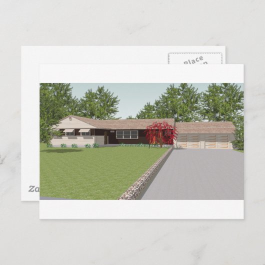3D-Modell: Ranch Style House: Postkarte (Vorne/Hinten)