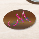 3d Monogram Dark Black Walnut Wood Simulation Runder Pappuntersetzer (Angewinkelt)