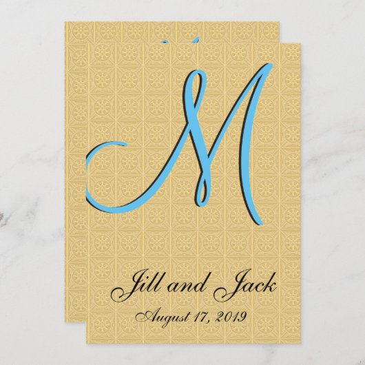 3d Monogram Embossed Gold Einladung (Vorne/Hinten)