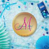 3d Monogram Gold Damask Pappteller (Party)