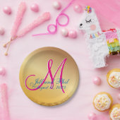 3d Monogram Gold Damask Pappteller (Party)