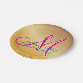 3d Monogram Gold Damask Pappteller (Schrägansicht)