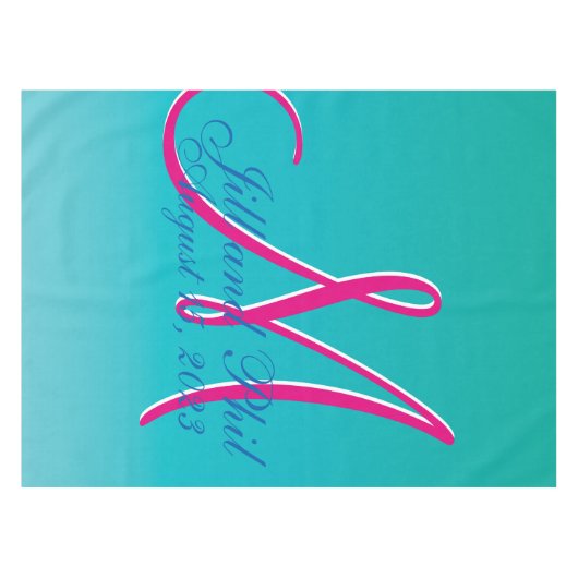 3d Monogram Turquoise Tischdecke (Vorderseite (Horizontal))