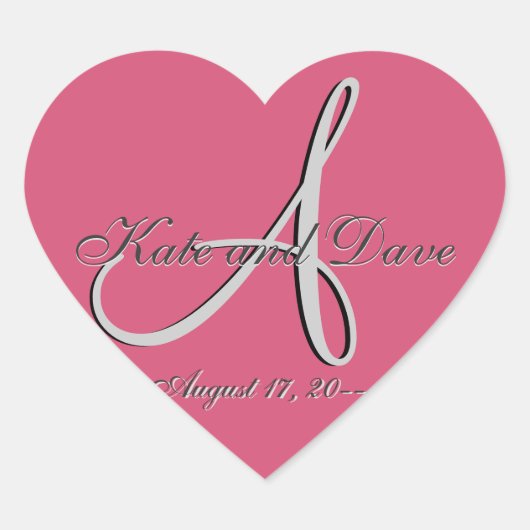3d Monogramm Gastgeschenk Hochzeit V Herz-Aufkleber (Vorderseite)