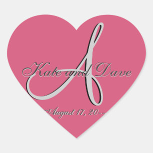 3d Monogramm Gastgeschenk Hochzeit V Herz-Aufkleber
