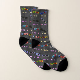 3D Movie Glasses Pattern Socken