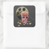 3d Movie Reel and Buttered Popcorn Quadratischer Aufkleber (Tasche)