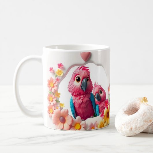 3D-Muttertagsparrot und Blume Kaffeetasse (Mit Donut)