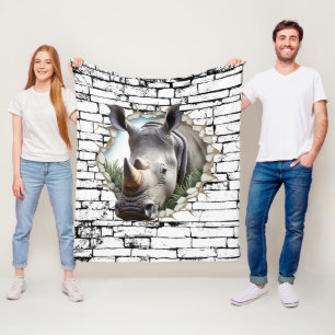 3D Nashorn-Wandbruch-Kunst – Realistischer Safari Fleecedecke