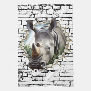 3D-Nashorn-Wandbruch-Kunst – Realistischer Safari Geschirrtuch