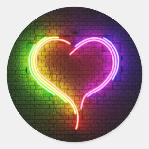 3D Neon Heart Runder Aufkleber