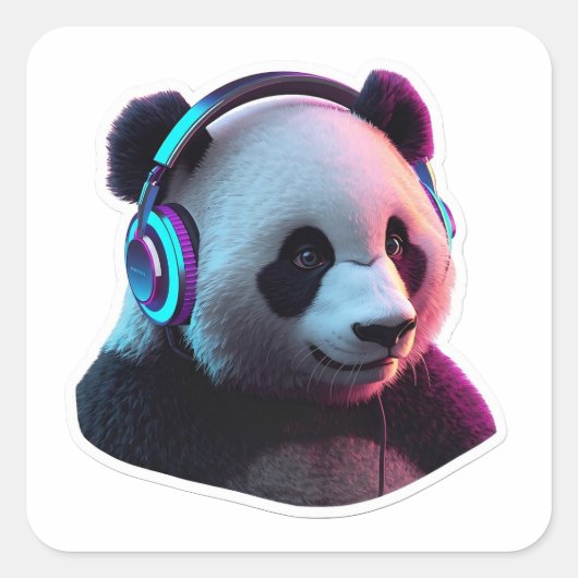 3D Neon Panda with Headphones Gaming Sticker Art (Vorderseite)